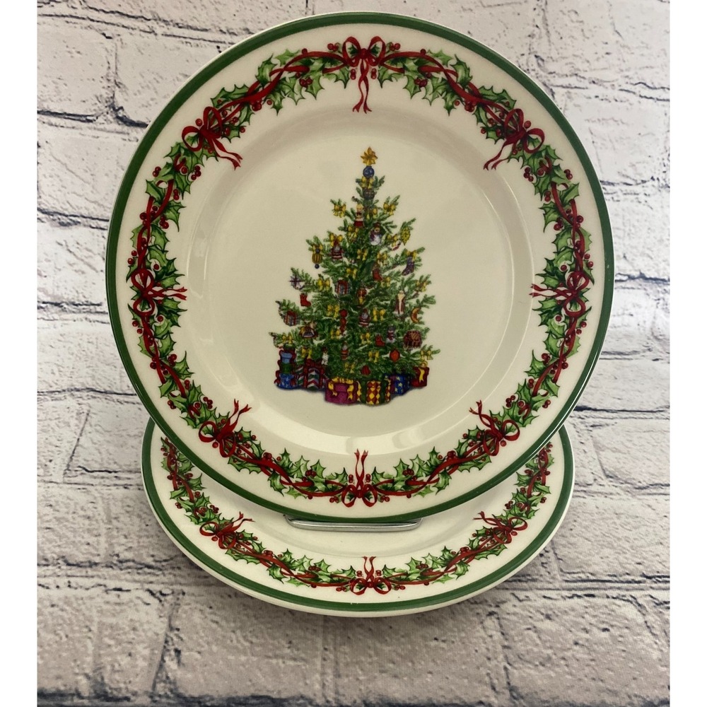 Christopher Radko Traditions Holiday Celebrations 8.25"Salad Plate Set Of 2 Tree